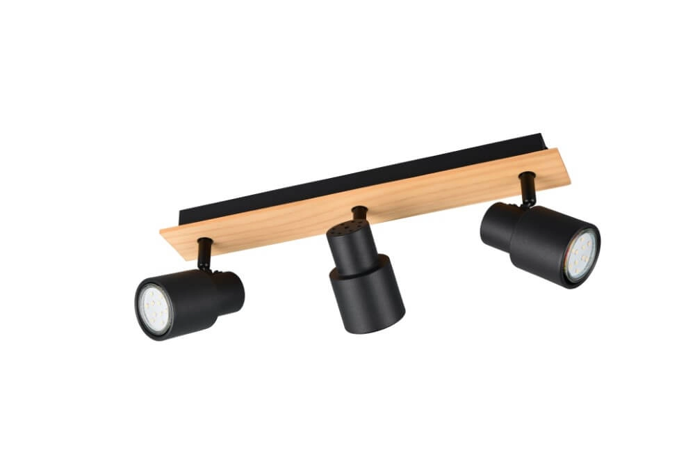 3-lichts plafondlamp Pierre zwart met hout Trio 4017807638196