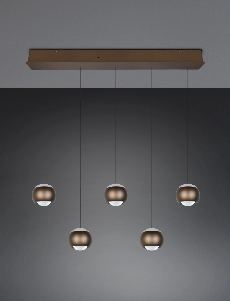 5-lichts led hanglamp Orbit eettafel - platinum bruin Trio 4017807686593