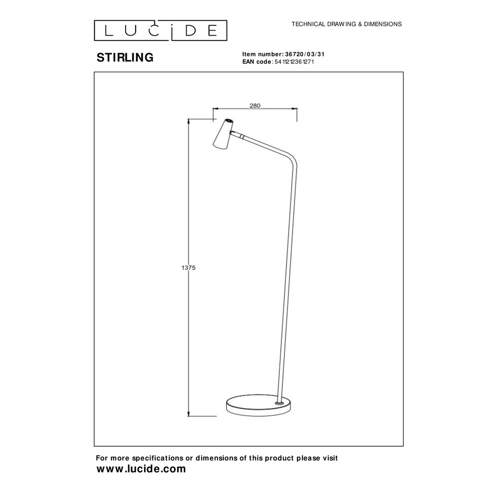 Oplaadbare vloerlamp Stirling wit Lucide 5411212361271