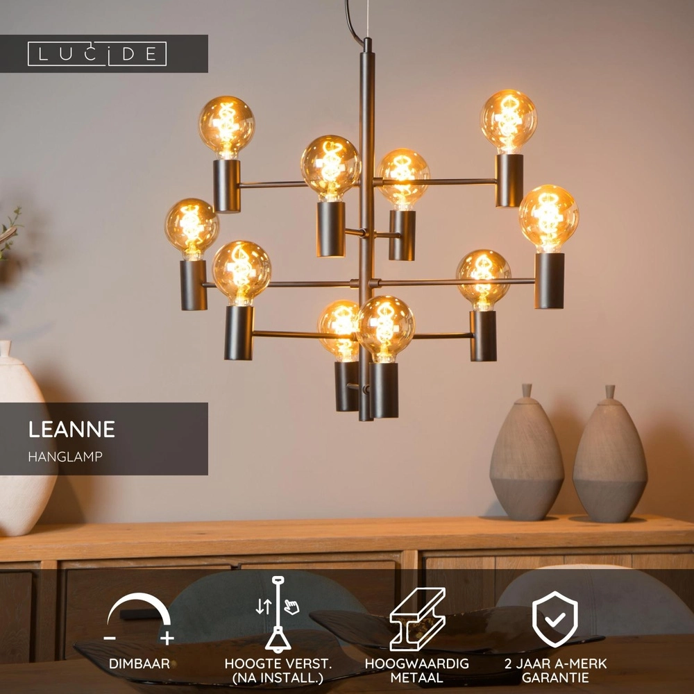 Hanglamp Leanne 10-lichts zwart Lucide 5411212211101