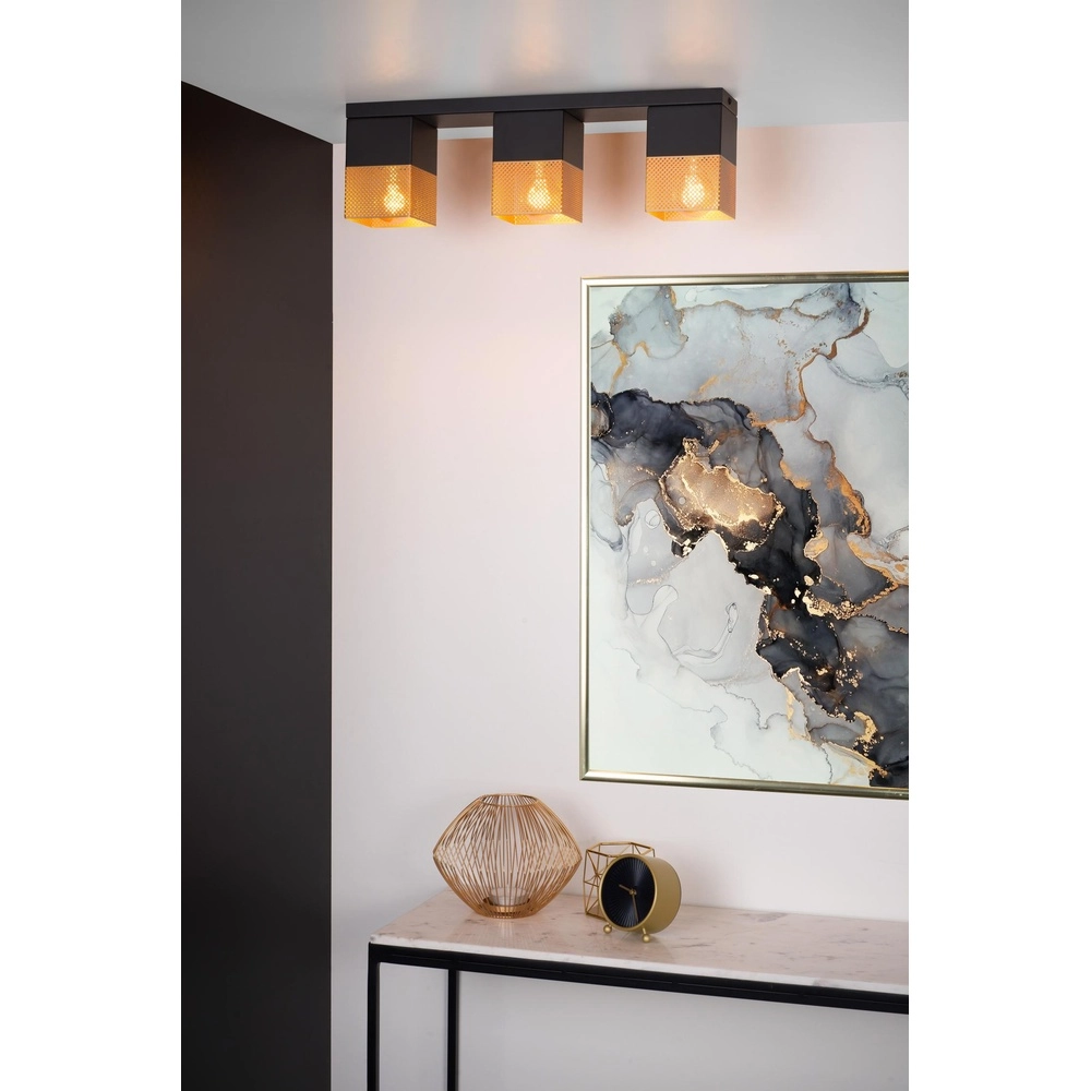 Design plafondlamp Renate 3-lichts zwart met goud Lucide 5411212211262