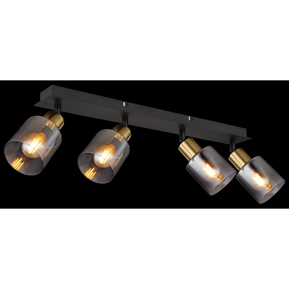 4-lichts plafondlamp Hollsy zwart met smoke glas Globo 9007371451852