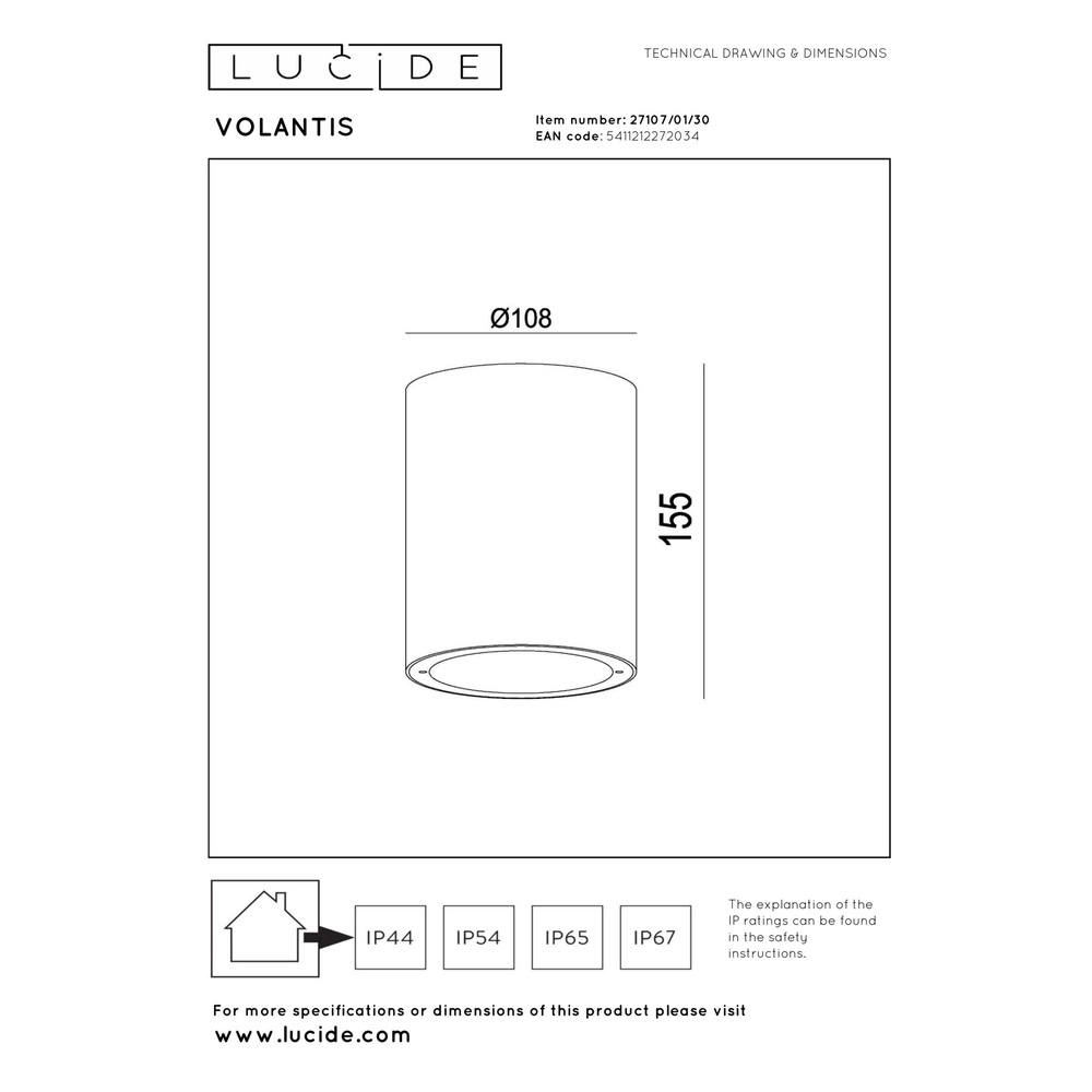 Plafondspot Volantis zwart IP54 Lucide 5411212272034
