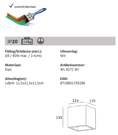 Overschilderbare wandspot Plaster Square Up - Down wit Artdelight 8719831733286