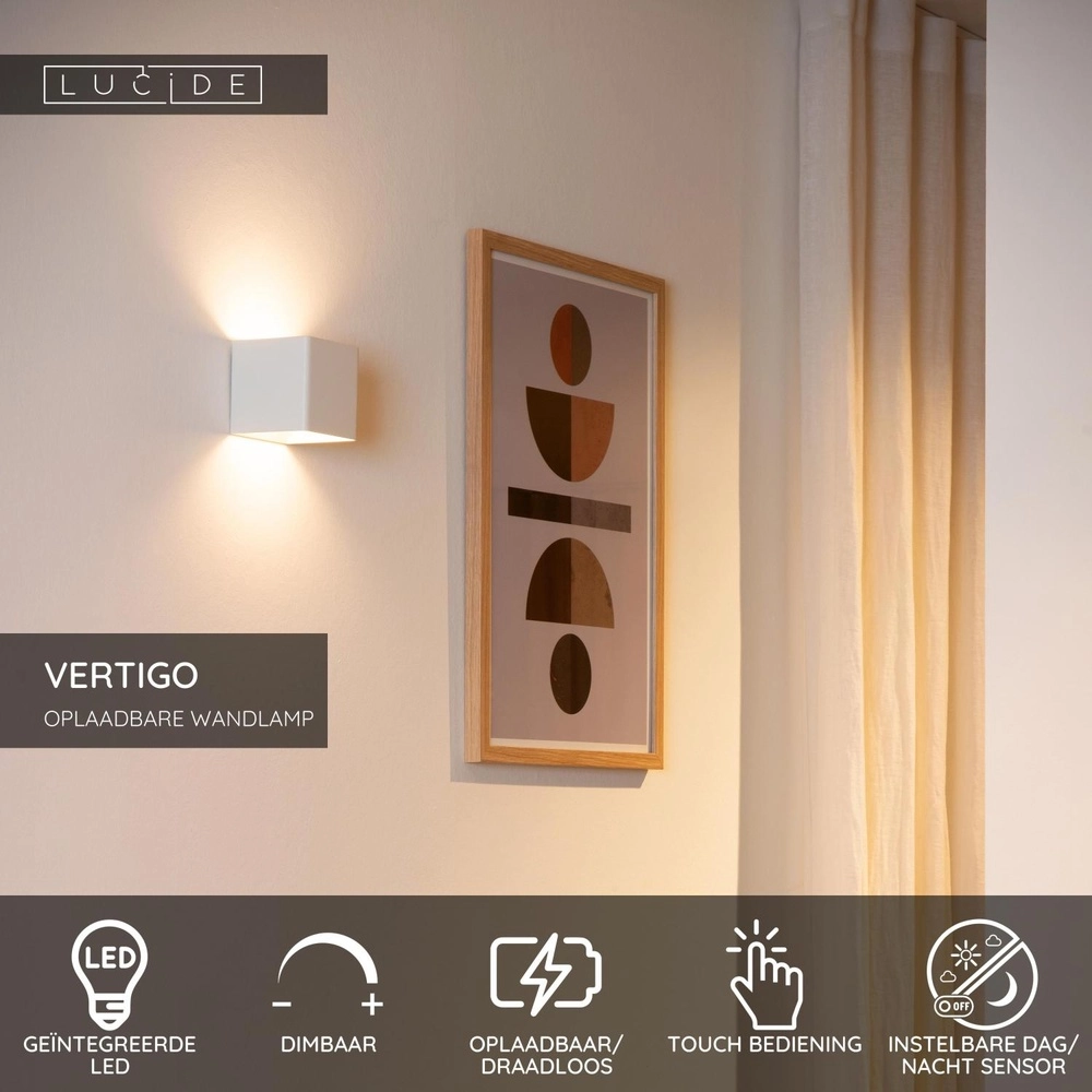 Oplaadbare wandlamp Vertigo magnetisch wit Lucide 5411212272393