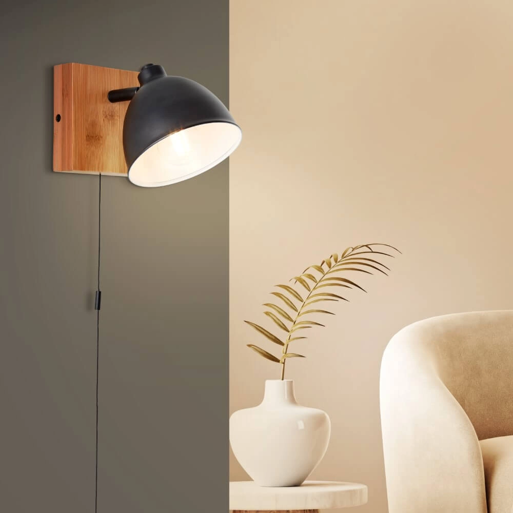 Wandlamp Celia zwart met bamboe Brilliant 4004353411403