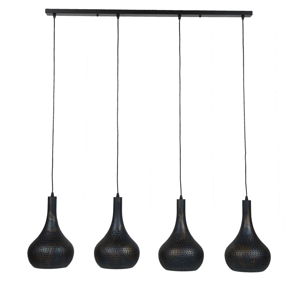 Gaatjes eettafel hanglamp Punch 4x E27 - zwart bruin Lyora 8716803512979