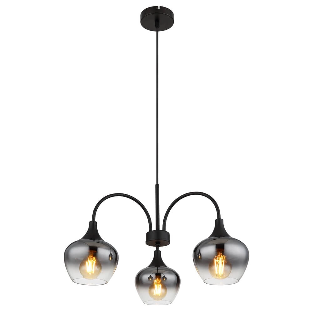 3-lichts hanglamp Maxy zwart met smoke glas