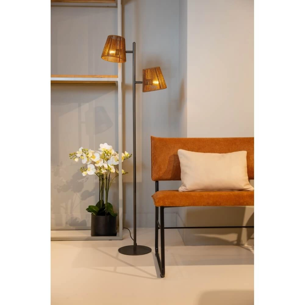 Vloerlamp Daan bruin met rotan kappen ETH 8720195309338