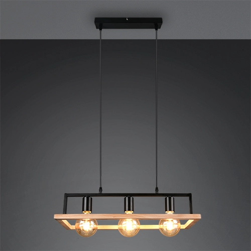 Design hanglamp Bano zwart met hout Trio 4017807673364