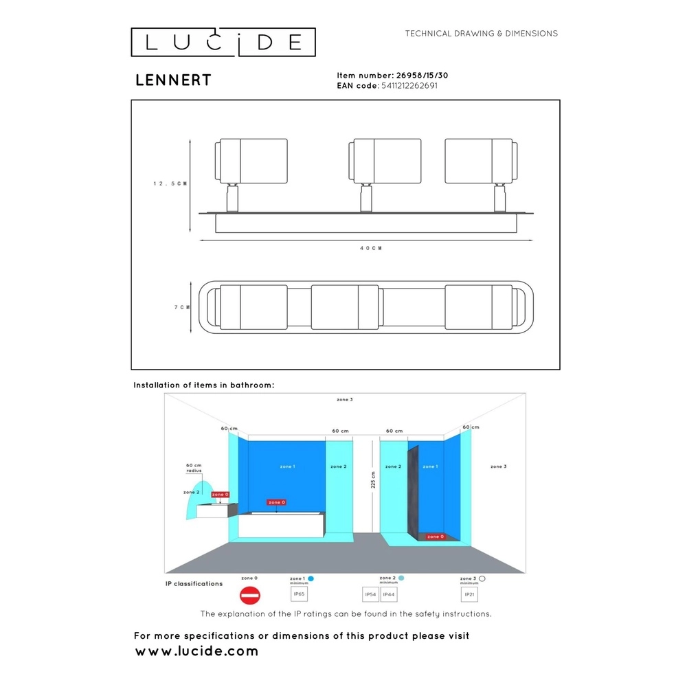 Plafondspot Lennert 3-lichts zwart Lucide 5411212262691