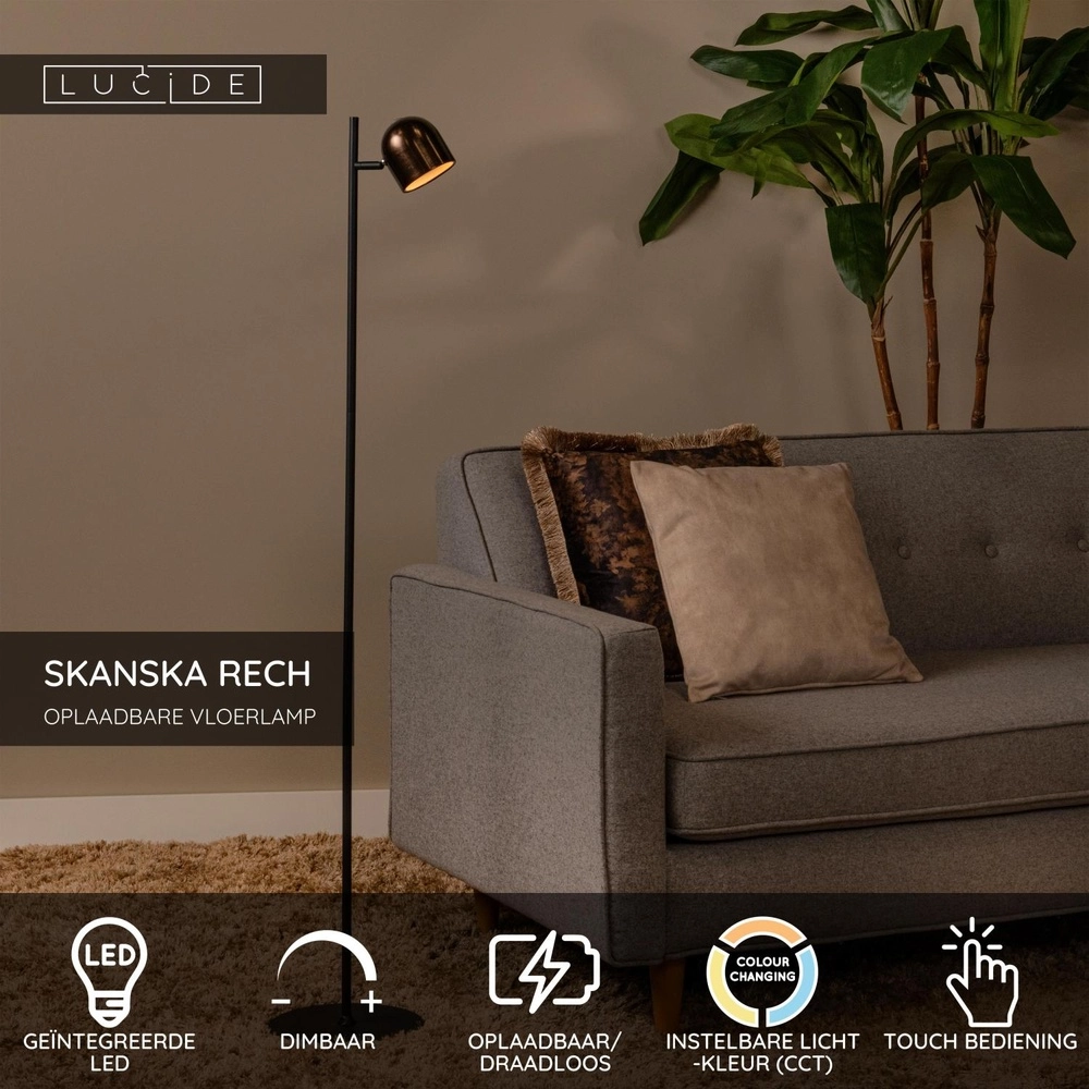 Oplaadbare vloerlamp Skanska Rech koffie bruin Lucide 5411212032171