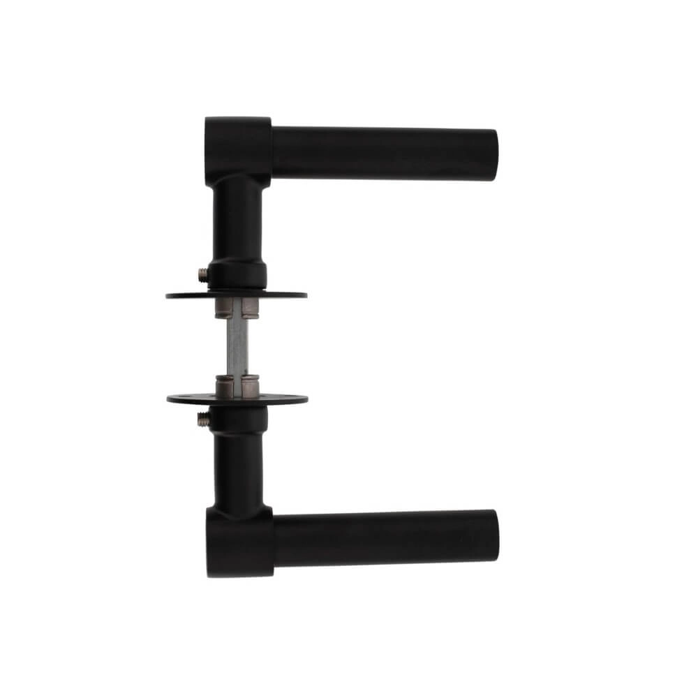 Deurklink L/L Krucko met plat rozet 2mm zwart Intersteel 8714186458228