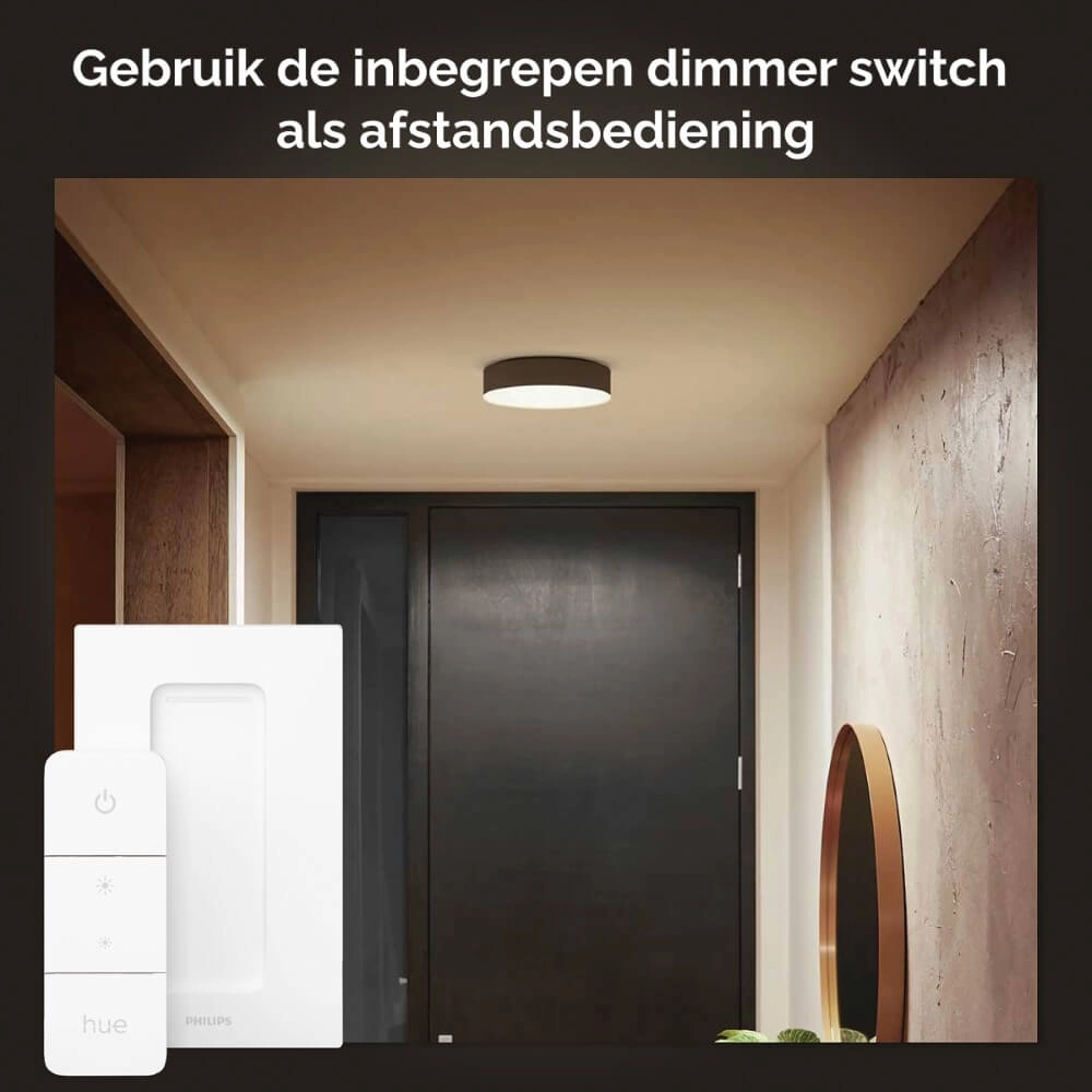 Plafondlamp Hue Enrave M - White Ambiance Ø 38,1cm zwart Philips 8718696176443