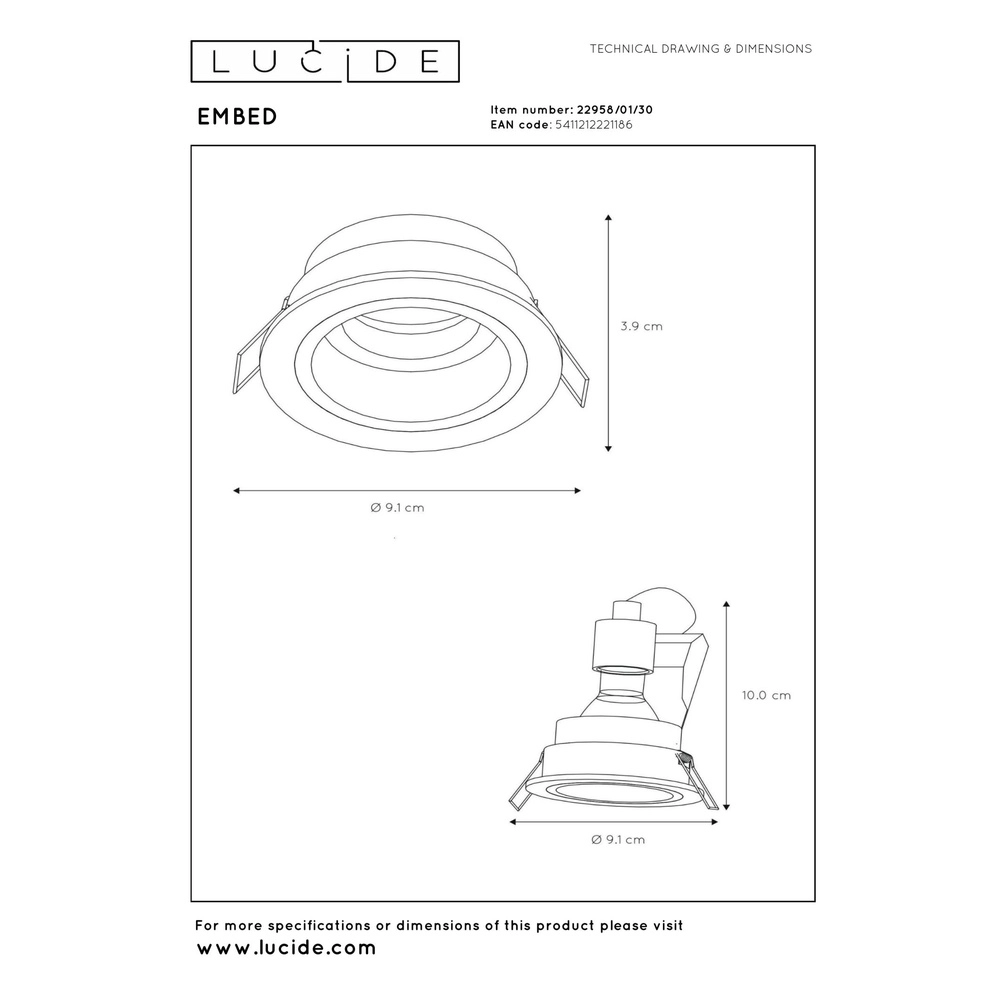 Ronde inbouwspot Embed zwart Lucide 5411212221186