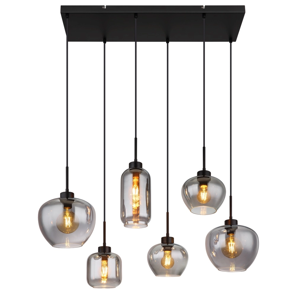 6-lichts hanglamp Matt zwart met smoke glas Globo 9007371454259