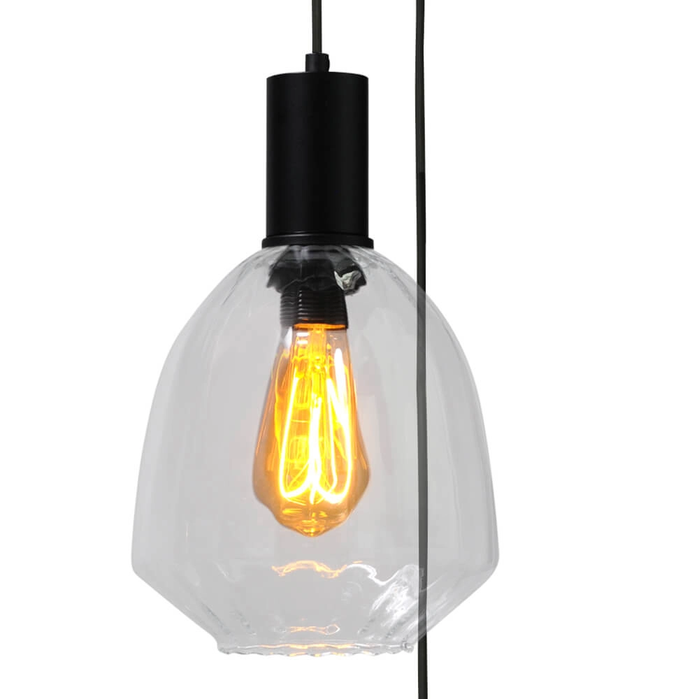 3-lichts vide hanglamp - zwart - Porto met Nicolette clear glazen Masterlight 8718121270890