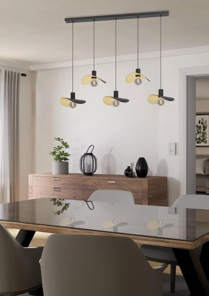 Zwarte hanglamp Saceda met goud 5-lichts Stars of Light 9008606292325