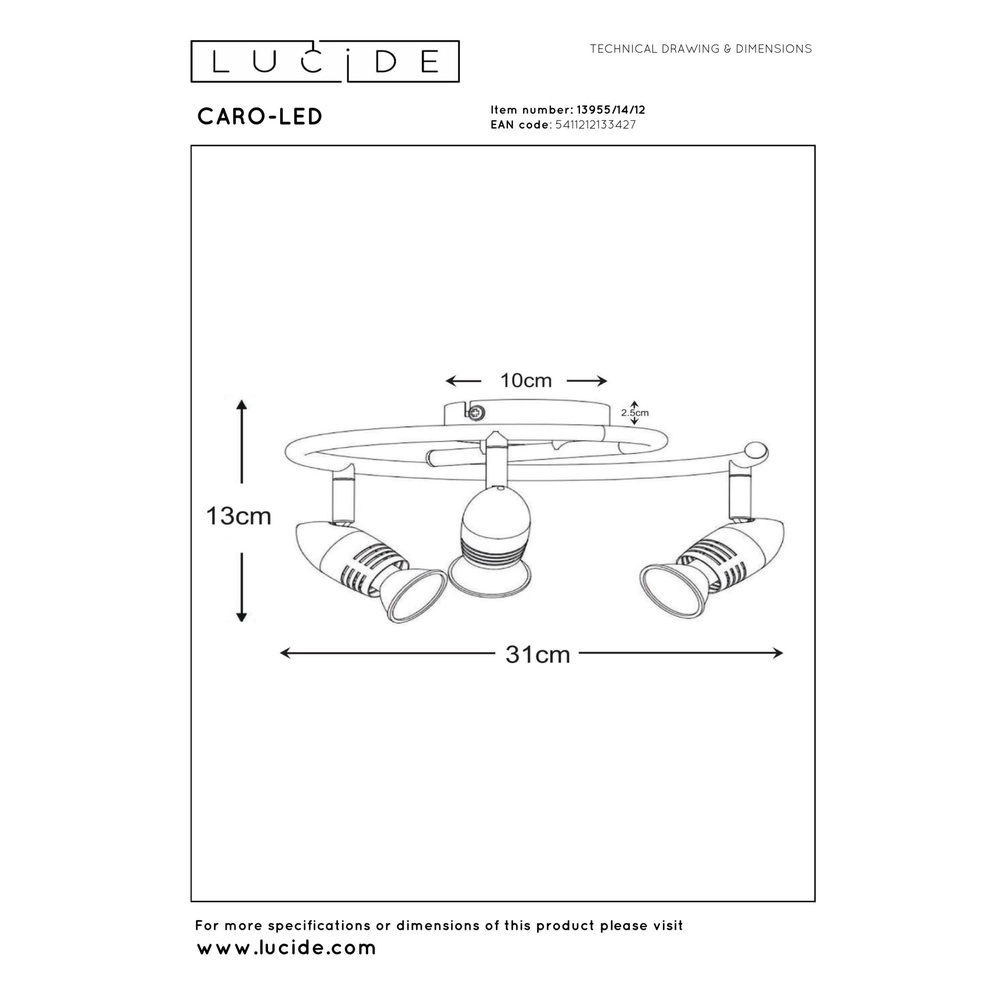 Plafondspot Caro-Led 3-lichts mat chroom Lucide 5411212133427