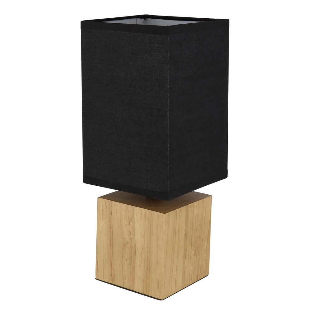 Strakke tafellamp Valentino hout met zwarte kap Globo 9007371432363