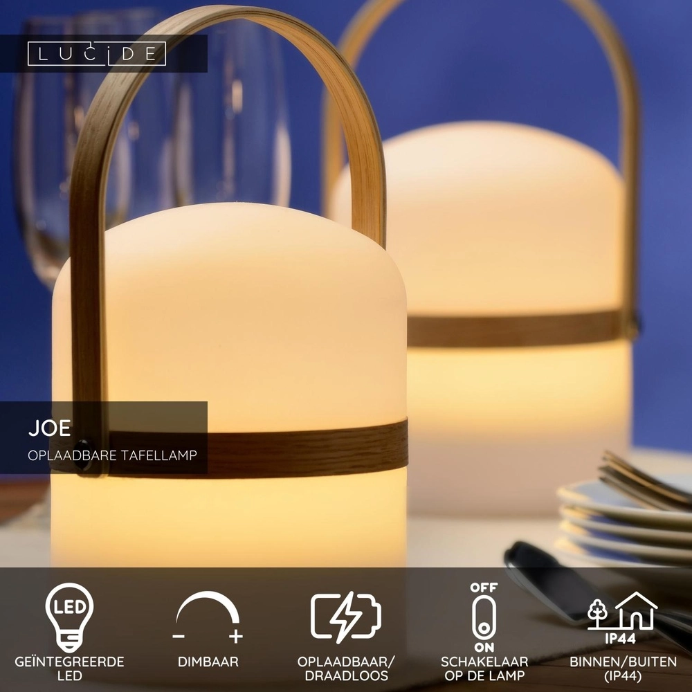 Oplaadbare tafellamp Joe IP44 wit Lucide 5411212061201