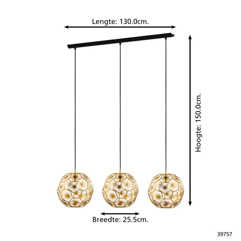 Gouden hanglamp Skoura eetkamer - 3-lichts Stars of Light 9002759397579