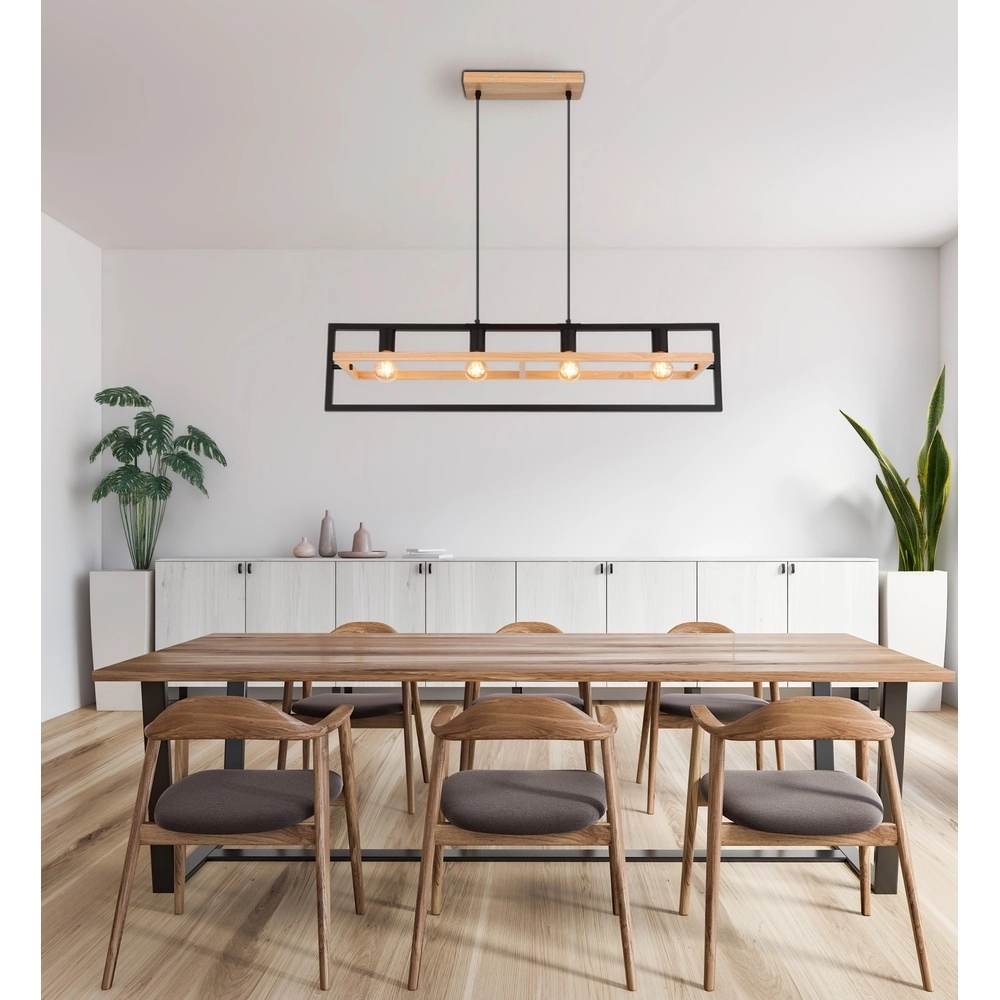 4-lichts hanglamp Erica zwart met hout Globo 9007371433711