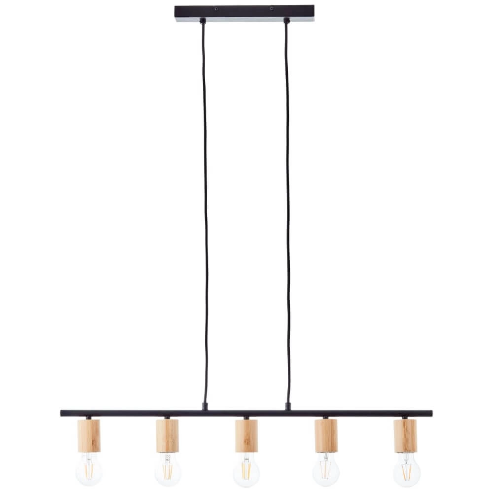 5-lichts hanglamp Kerry zwart met hout Brilliant 4004353408960