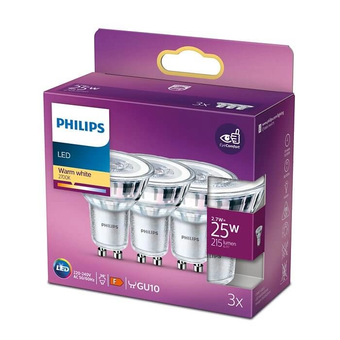 2,7W - GU10 - 2700K - 215 lumen set van 3 2,7W - GU10 - 2700K - 215 lumen set van 3