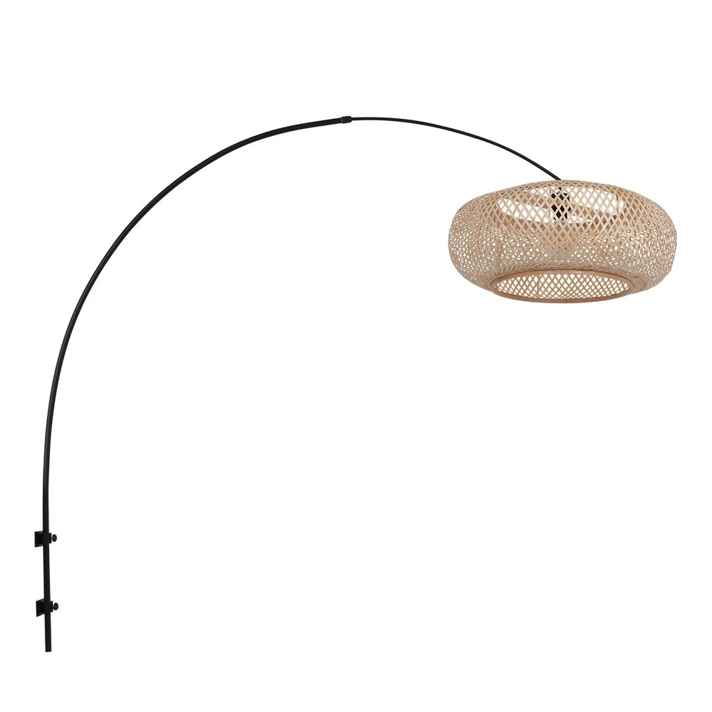 Wandlamp boog Sparkled Light zwart met rotan kap