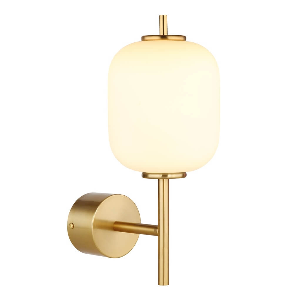 Gouden wandlamp Ewald wit glas