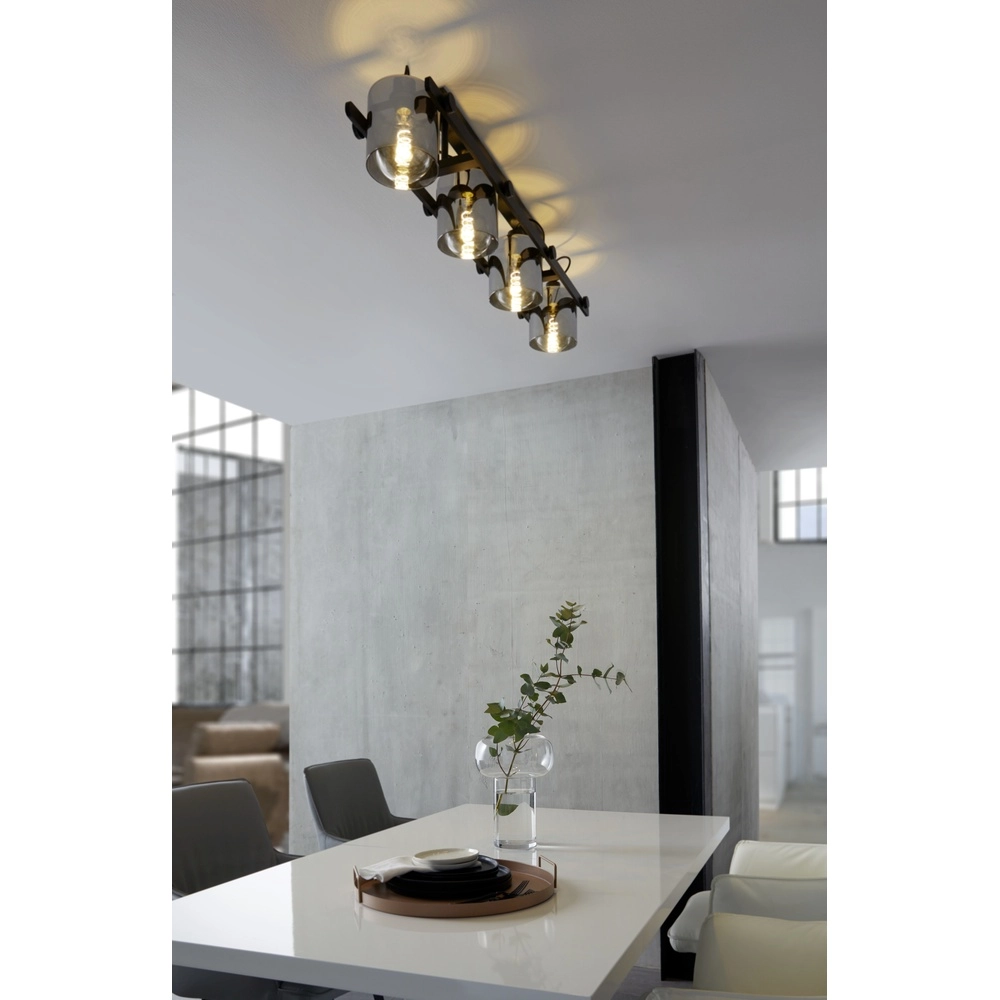 4L plafondlamp Hornwood 2 zwart met smoke glas Eglo 9002759436711