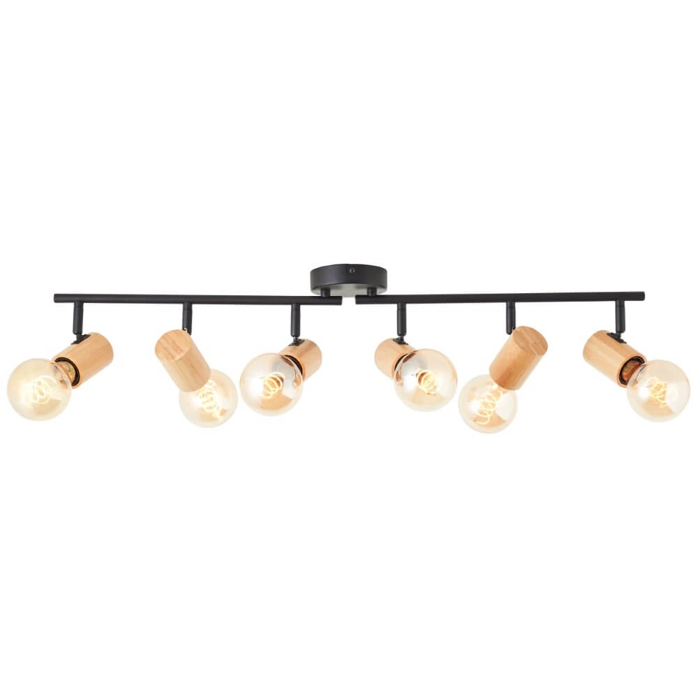 Plafondlamp Kerry 6-lichts zwart met hout Plafondlamp Kerry 6-lichts zwart met hout