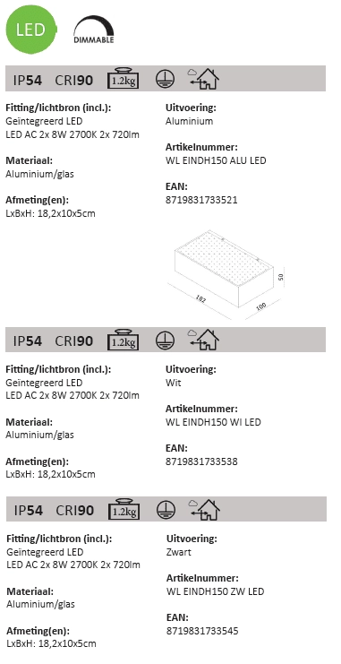 Buitenlamp up down Eindh 18cm - wit Artdelight 8719831733538