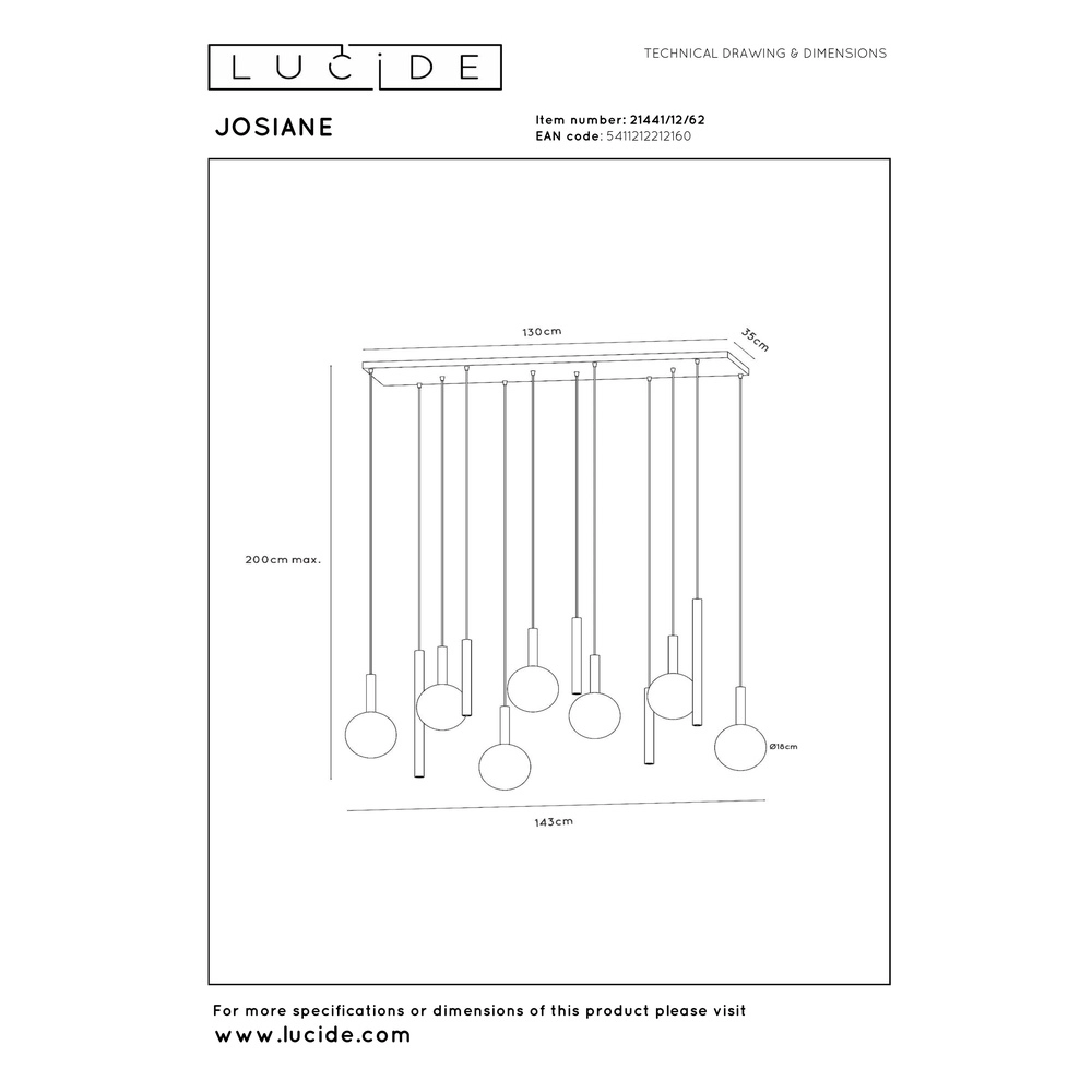 12-lichts hanglamp Josiane zwart met goud Lucide Vibes 5411212212160