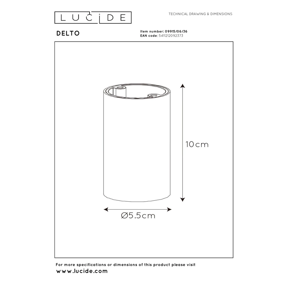Strakke opbouwspot Delto grijs Ø 5,5cm incl lichtbron Lucide 5411212092373