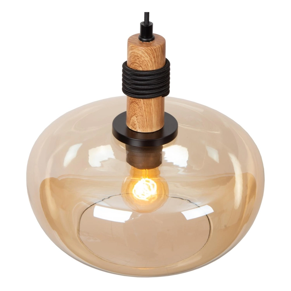 Hanglamp Ilona Ø 30cm zwart met amber glas Lucide 5411212452672
