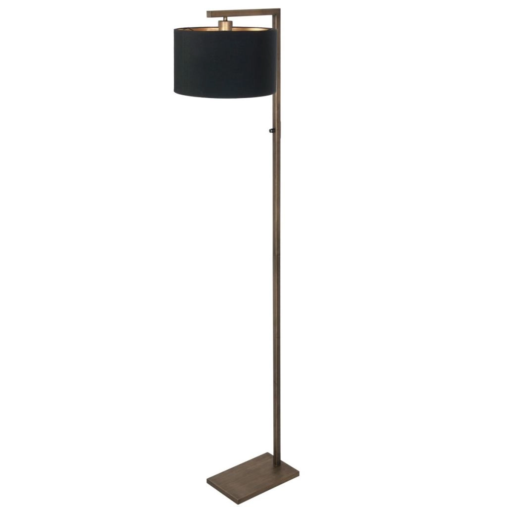 Vloerlamp brons Stang met zwarte kap