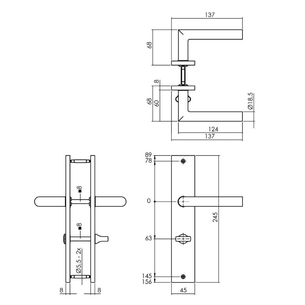Deurklink Bastian WC-sluiting 63/8 antraciet Intersteel 8714186555804