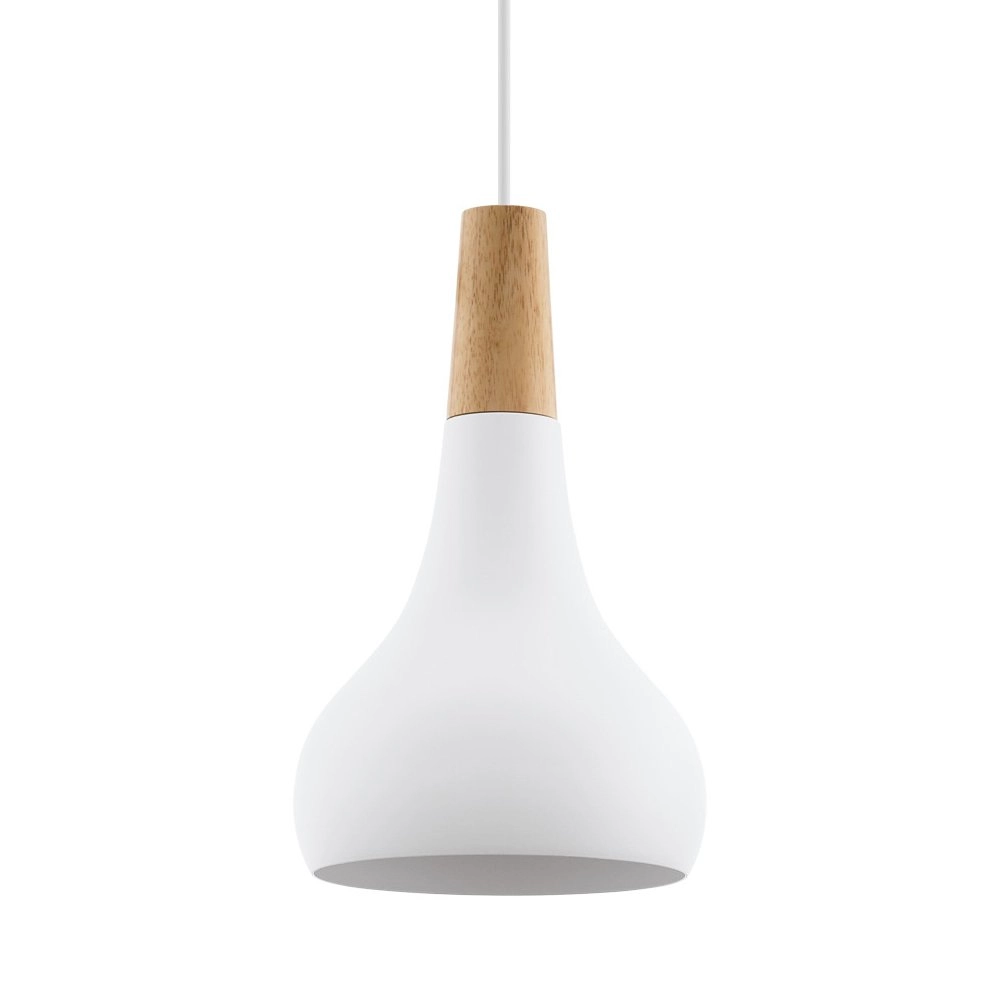 Moderne hanglamp Sabinar 18cm wit met houtbruin Moderne hanglamp Sabinar 18cm wit met houtbruin