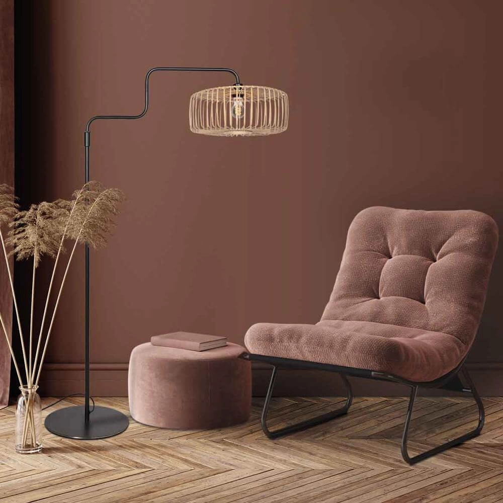 Vloerlamp Bloeba zwart met bamboe Steinhauer 8712746176919