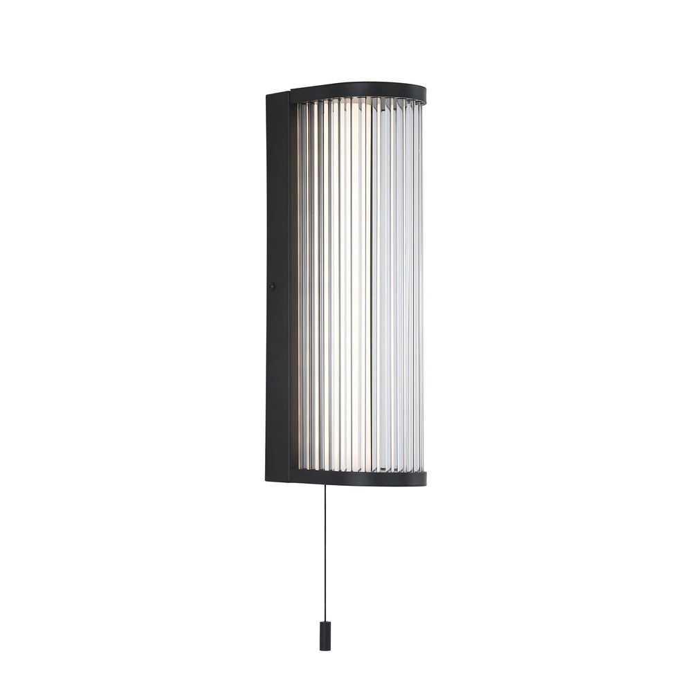 Moderne wandlamp Rue zwart met ribbel glas