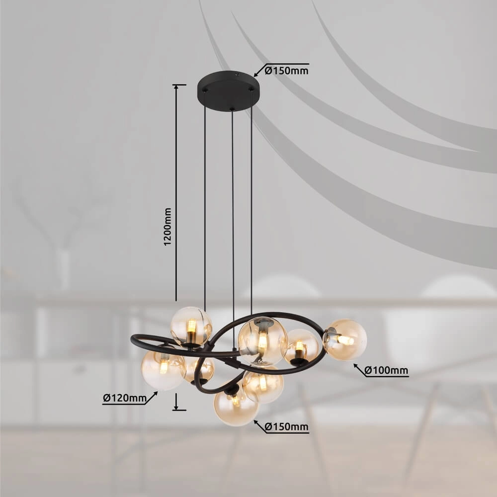 Zwarte hanglamp Tuberius design 8-lichts Globo 9007371449446