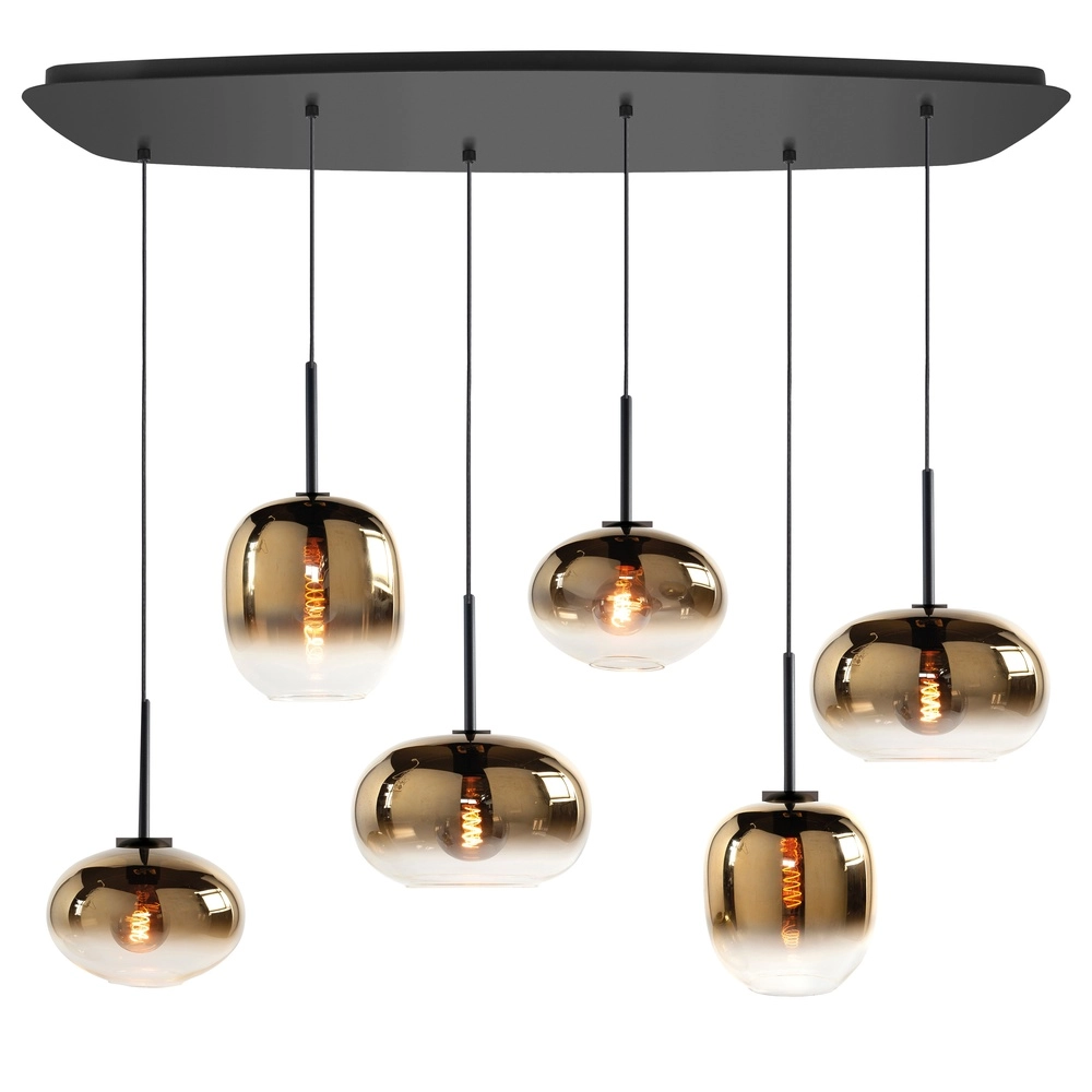 Hanglamp Bellini 6-lichts zwart met goud glas