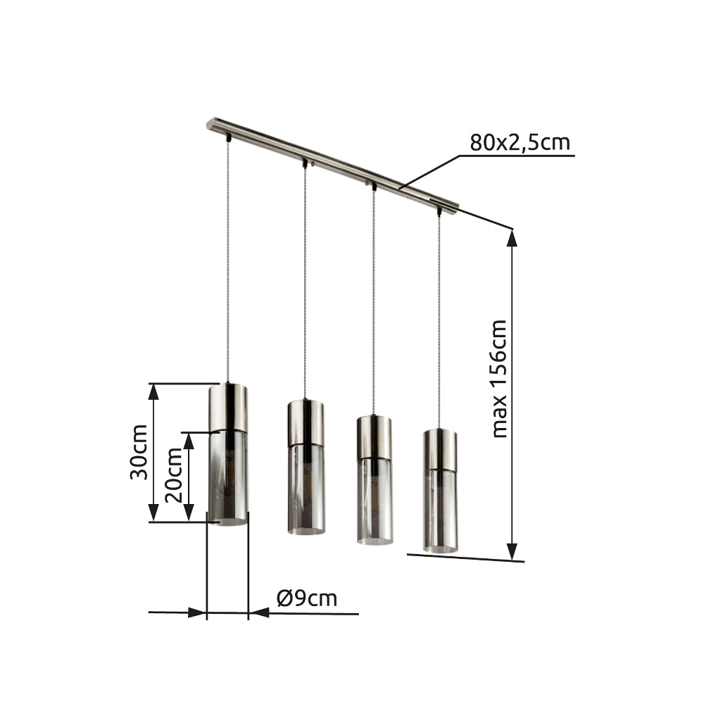 4-lichts hanglamp Annika nikkel design Globo 9007371382200