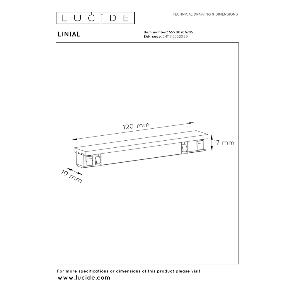 Recht koppelstuk 1-fase Linial champagne Premium by Lucide 5411212552099