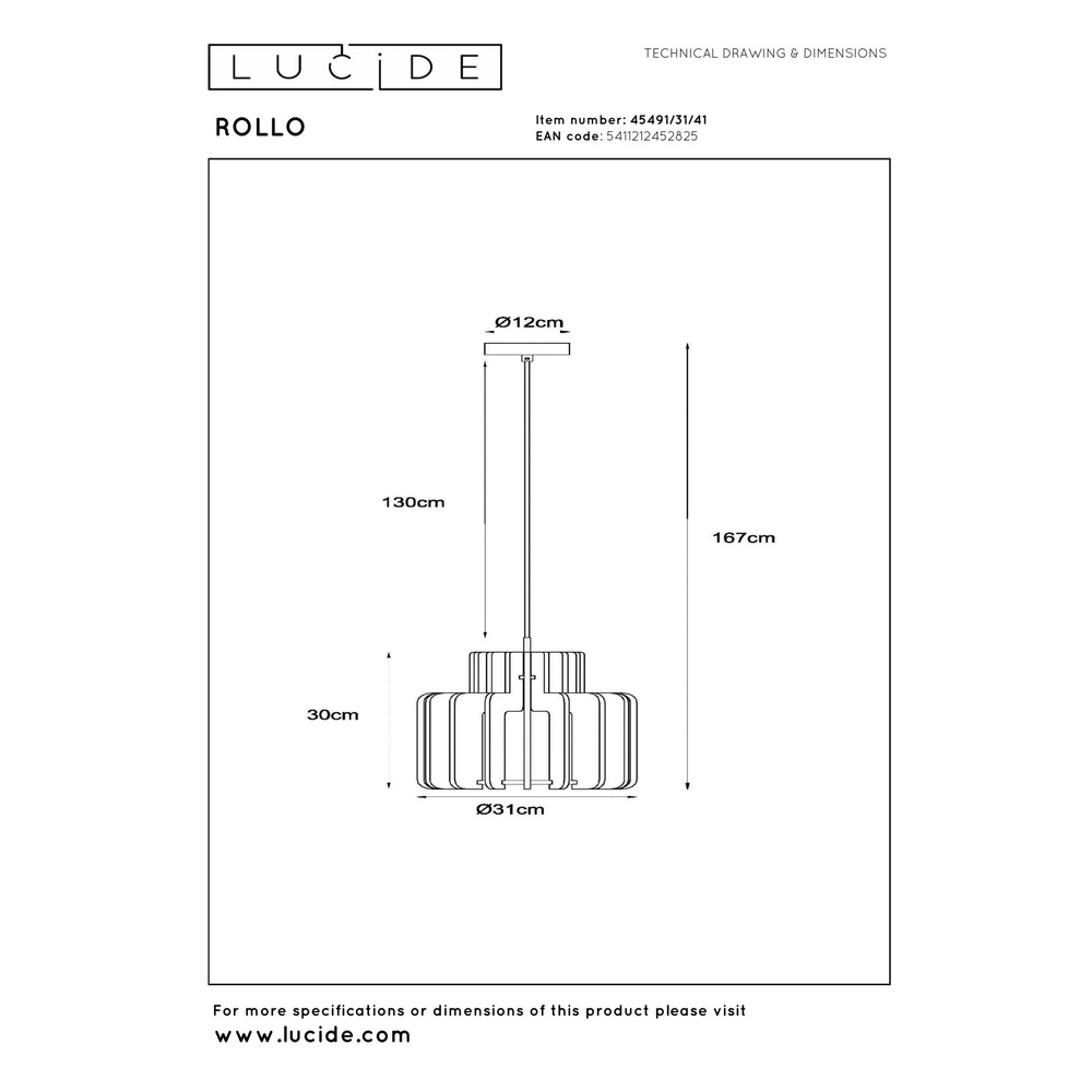 Design hanglamp Rollo 31cm zand bruin Lucide 5411212452825