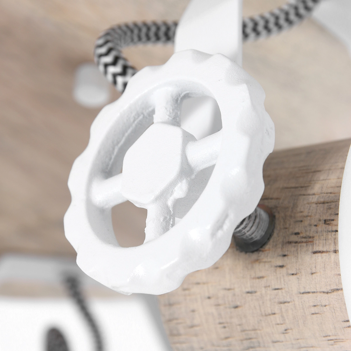 Industriële plafondlamp Gearwood 3-lichts wit met hout Steinhauer 8712746135428