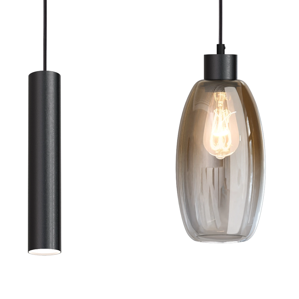 Glazen hanglamp Olive 3x Ø 12,5cm - 2x Run pendel - zwart Masterlight 8718121394053