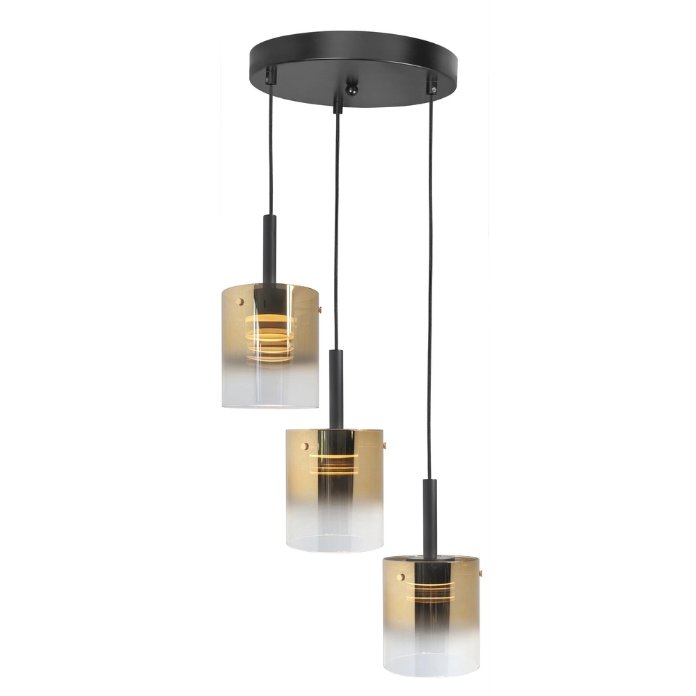 3-lichts hanglamp Salerno zwart met goud glas